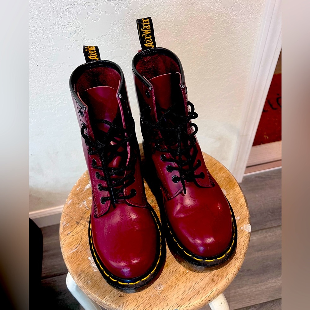 Dr Martens 1460 Smooth Leather Lace Up Boots Cherry Red